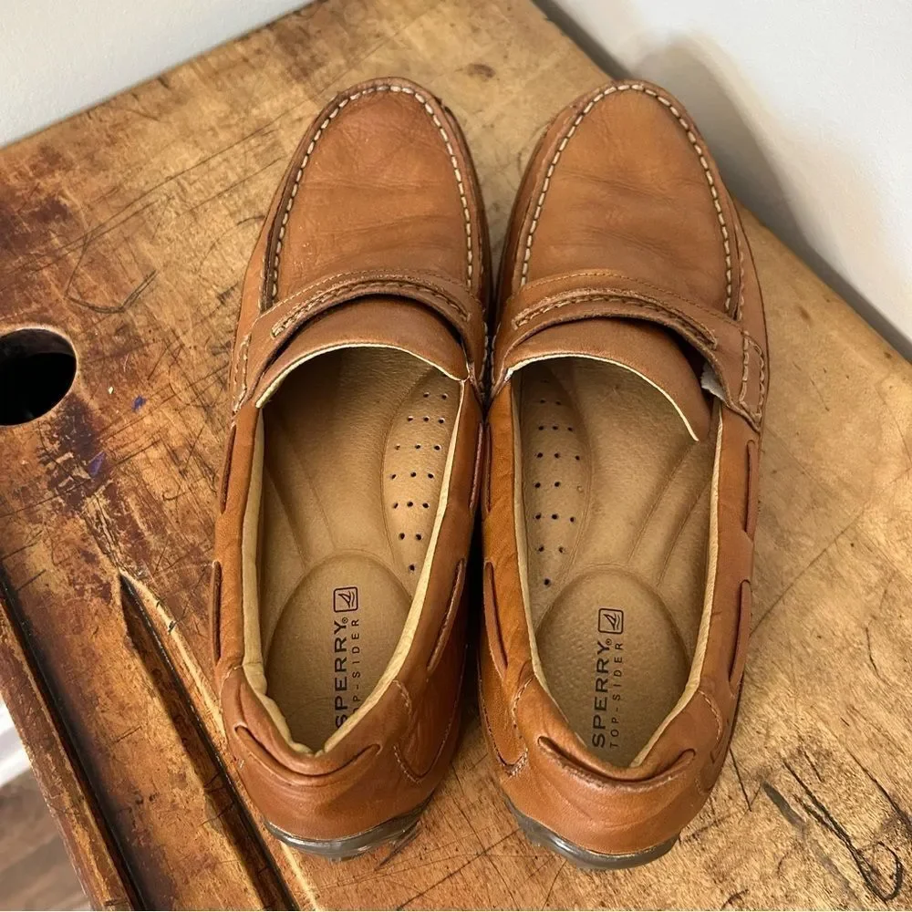 Sperry Topsider Brown Leather Loafer Shoes Men's 9.5 Deck Shoes Preppy Boardwalk